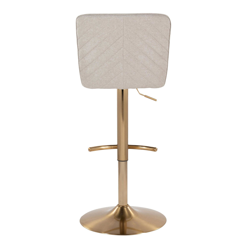 Henry Adjustable Barstool - Set of 2 - Gold Metal, Beige Fabric