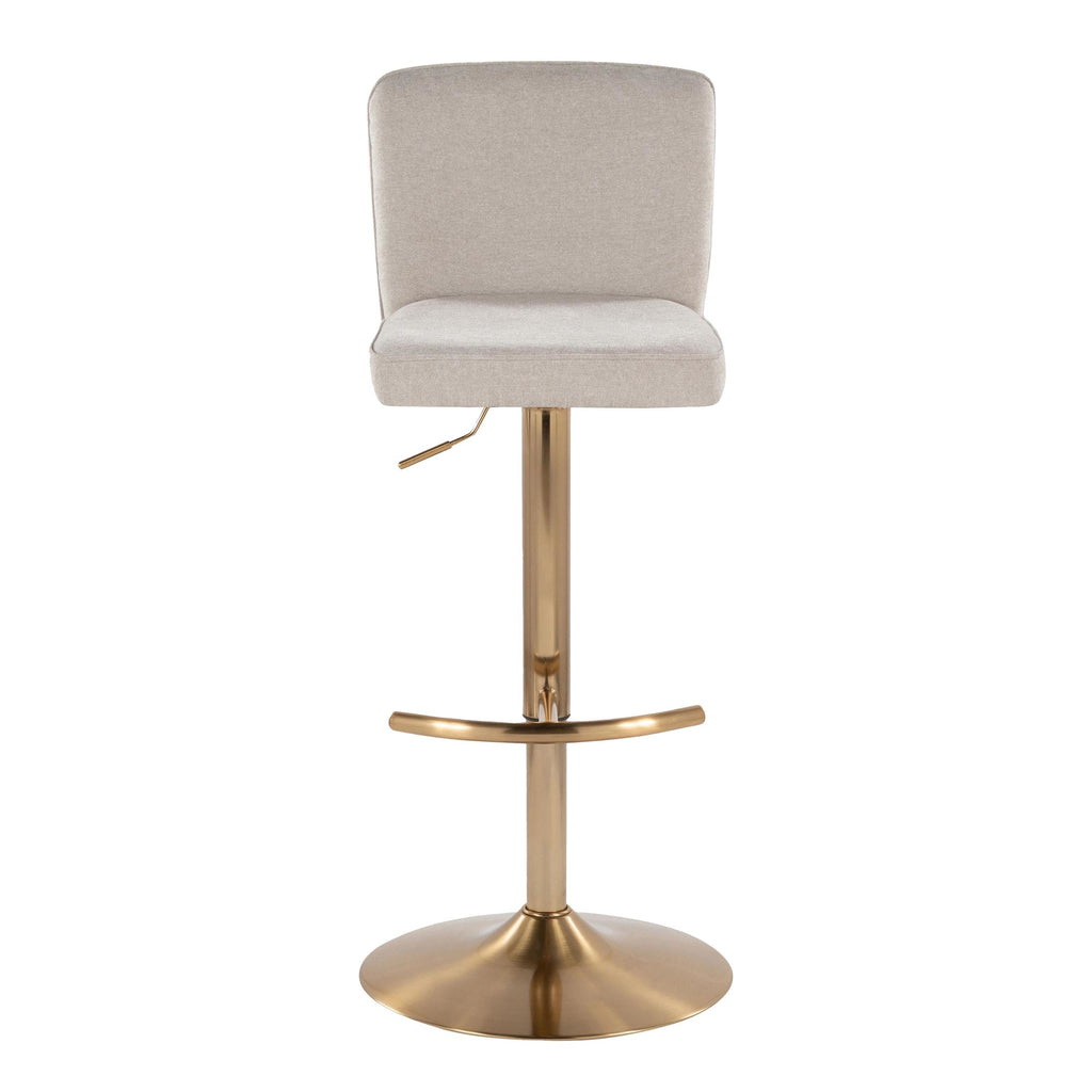 Henry Adjustable Barstool - Set of 2 - Gold Metal, Beige Fabric