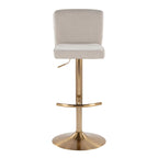 Henry Adjustable Barstool - Set of 2 - Gold Metal, Beige Fabric