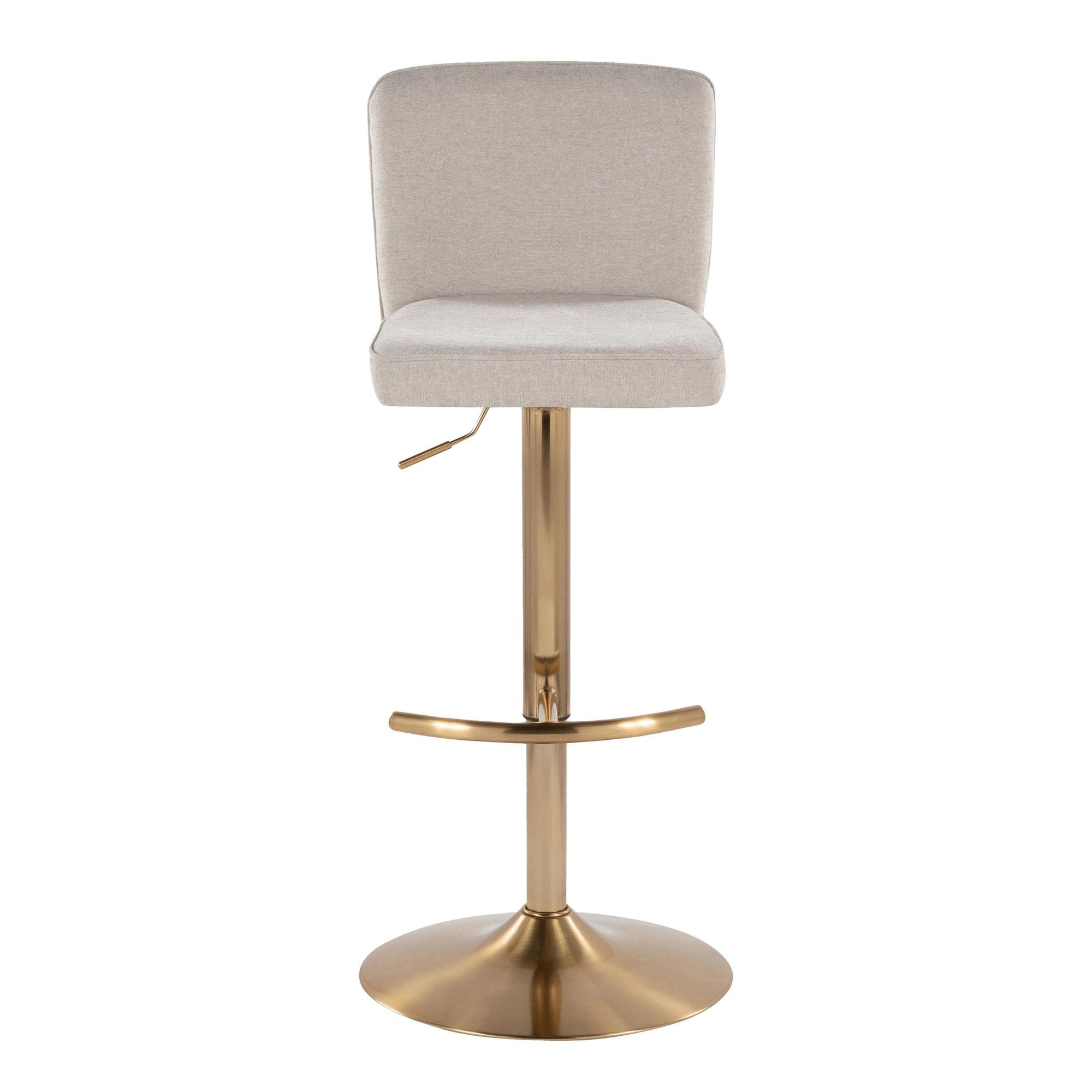 Henry Adjustable Barstool - Set of 2 - Gold Metal, Beige Fabric