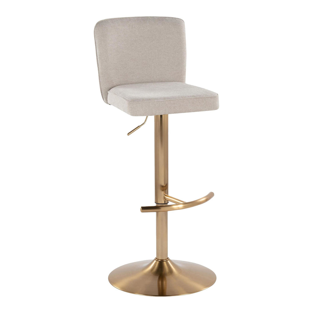 Henry Adjustable Barstool - Set of 2 - Gold Metal, Beige Fabric