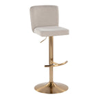 Henry Adjustable Barstool - Set of 2 - Gold Metal, Beige Fabric