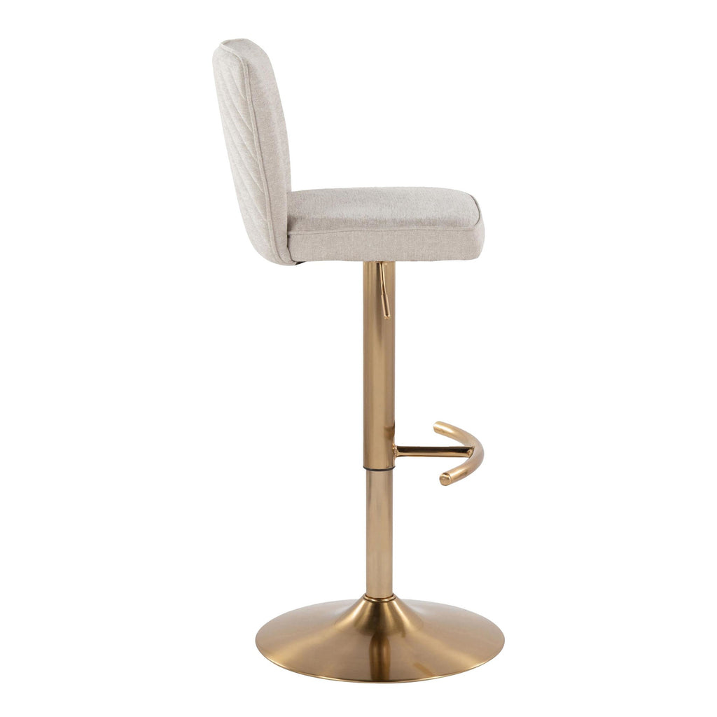 Henry Adjustable Barstool - Set of 2 - Gold Metal, Beige Fabric