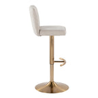 Henry Adjustable Barstool - Set of 2 - Gold Metal, Beige Fabric