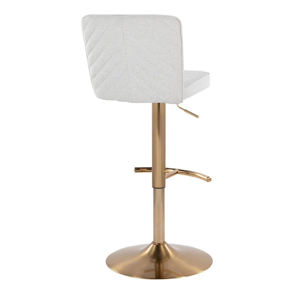 Henry Adjustable Barstool - Set of 2 - Gold Metal, White Fabric