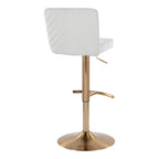 Henry Adjustable Barstool - Set of 2 - Gold Metal, White Fabric