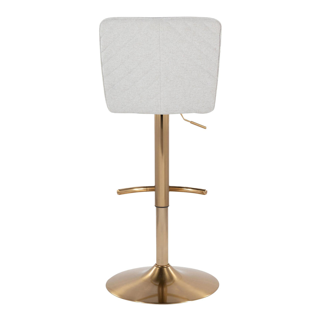 Henry Adjustable Barstool - Set of 2 - Gold Metal, White Fabric