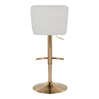 Henry Adjustable Barstool - Set of 2 - Gold Metal, White Fabric