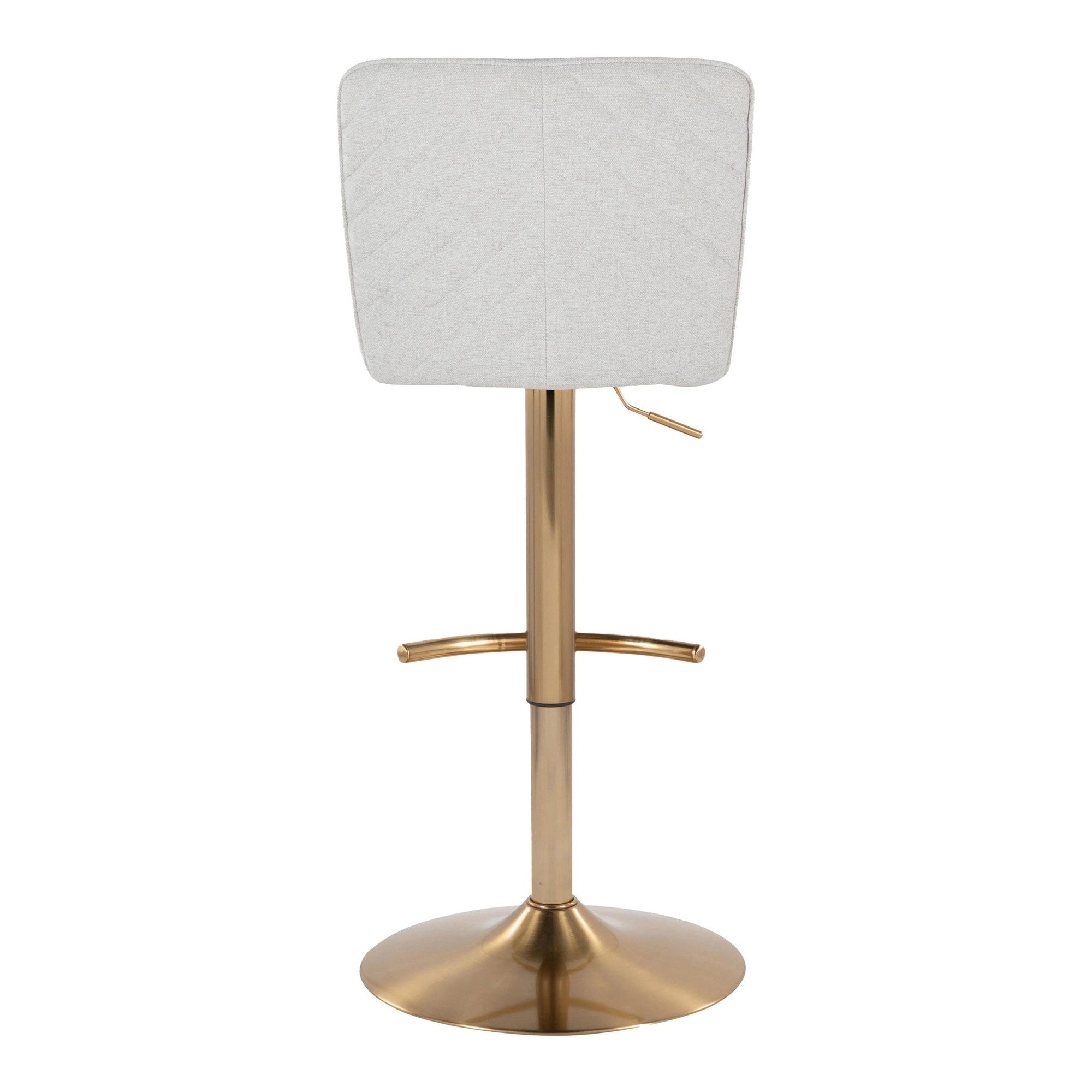 Henry Adjustable Barstool - Set of 2 - Gold Metal, White Fabric