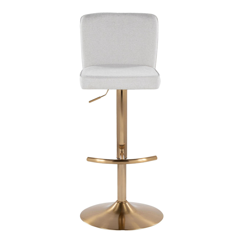 Henry Adjustable Barstool - Set of 2 - Gold Metal, White Fabric