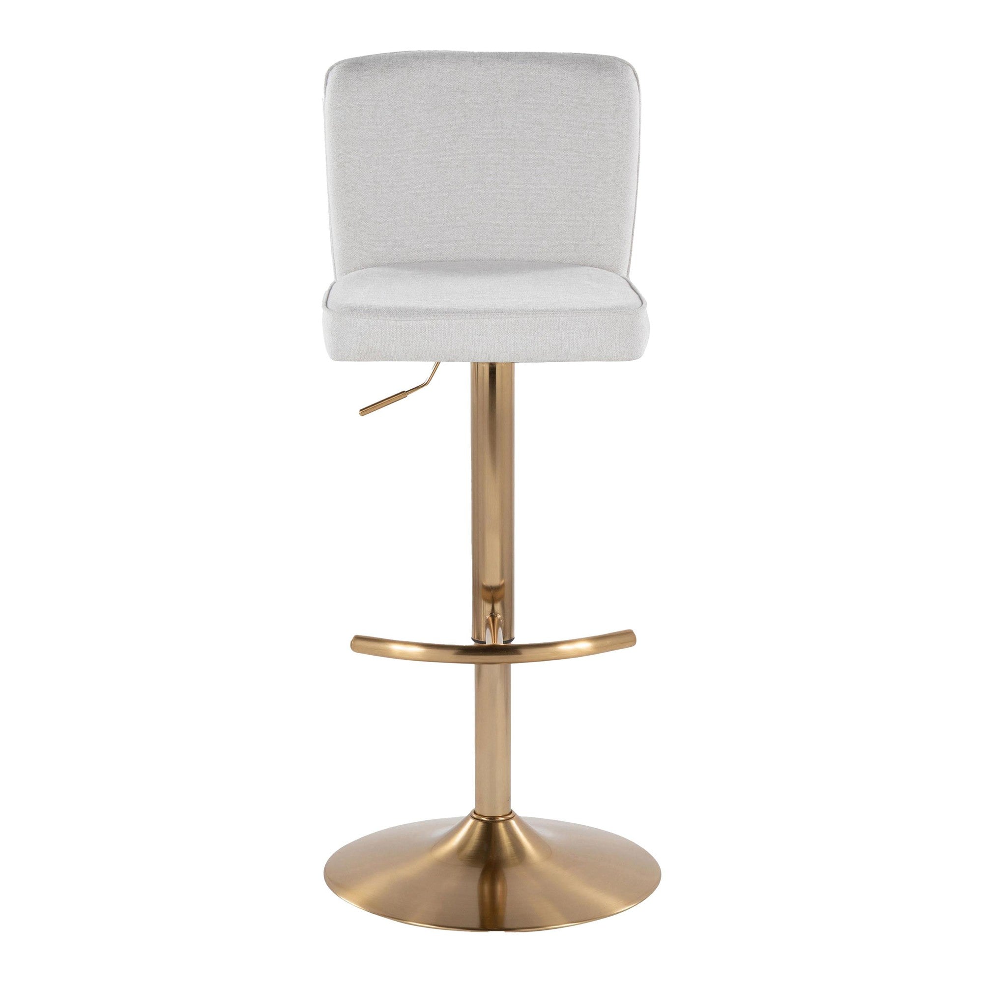 Henry Adjustable Barstool - Set of 2 - Gold Metal, White Fabric