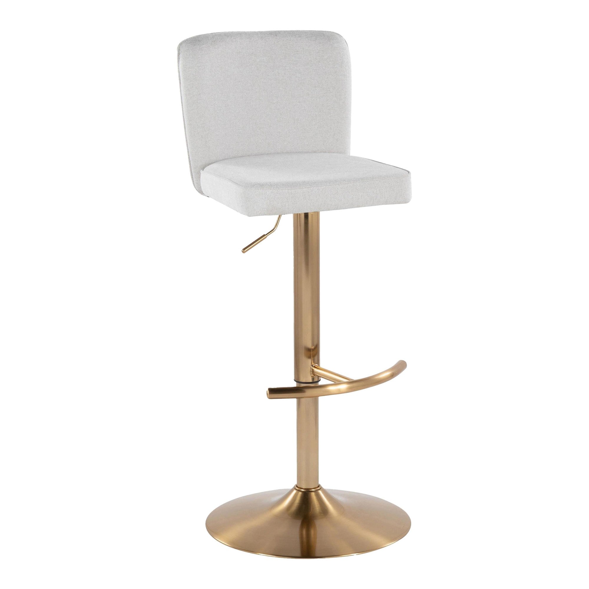 Henry Adjustable Barstool - Set of 2 - Gold Metal, White Fabric