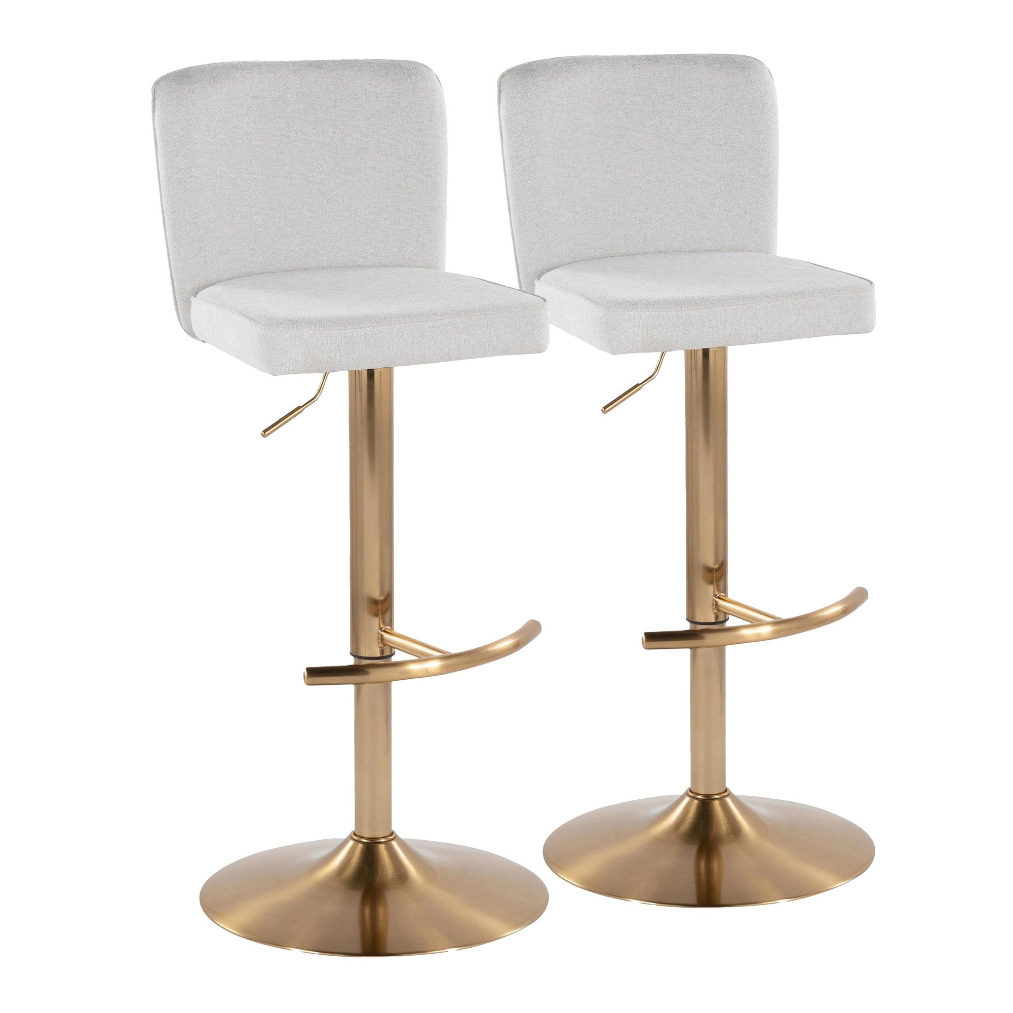 Henry Adjustable Barstool - Set of 2 - Gold Metal, White Fabric