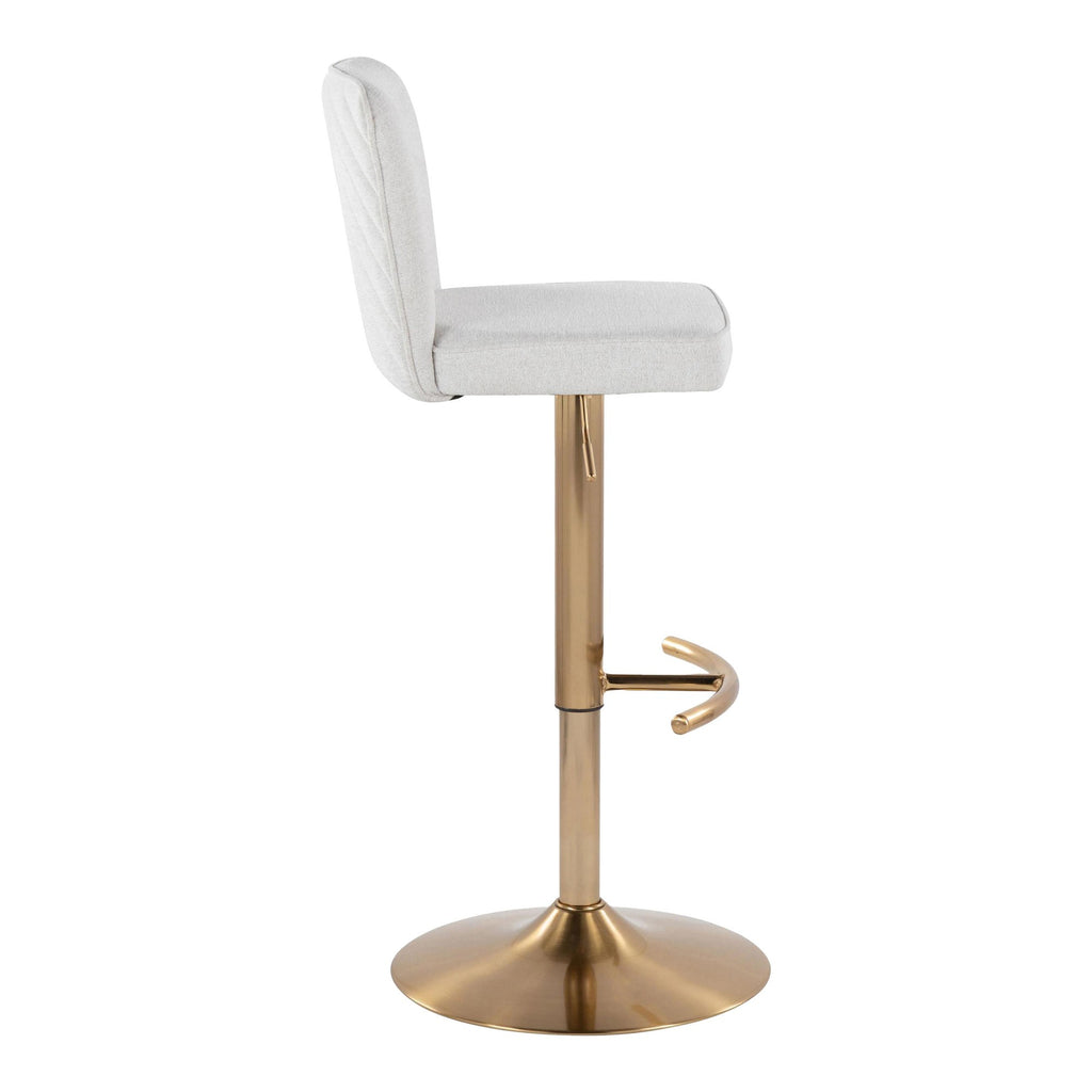 Henry Adjustable Barstool - Set of 2 - Gold Metal, White Fabric