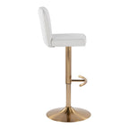 Henry Adjustable Barstool - Set of 2 - Gold Metal, White Fabric