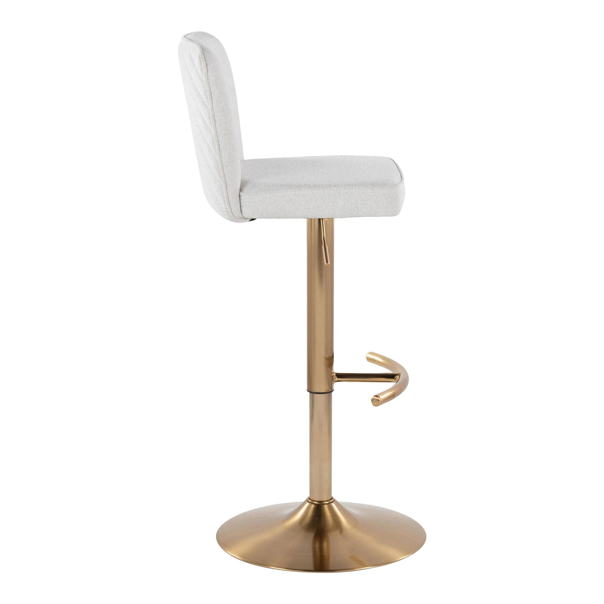 Henry Adjustable Barstool - Set of 2 - Gold Metal, White Fabric