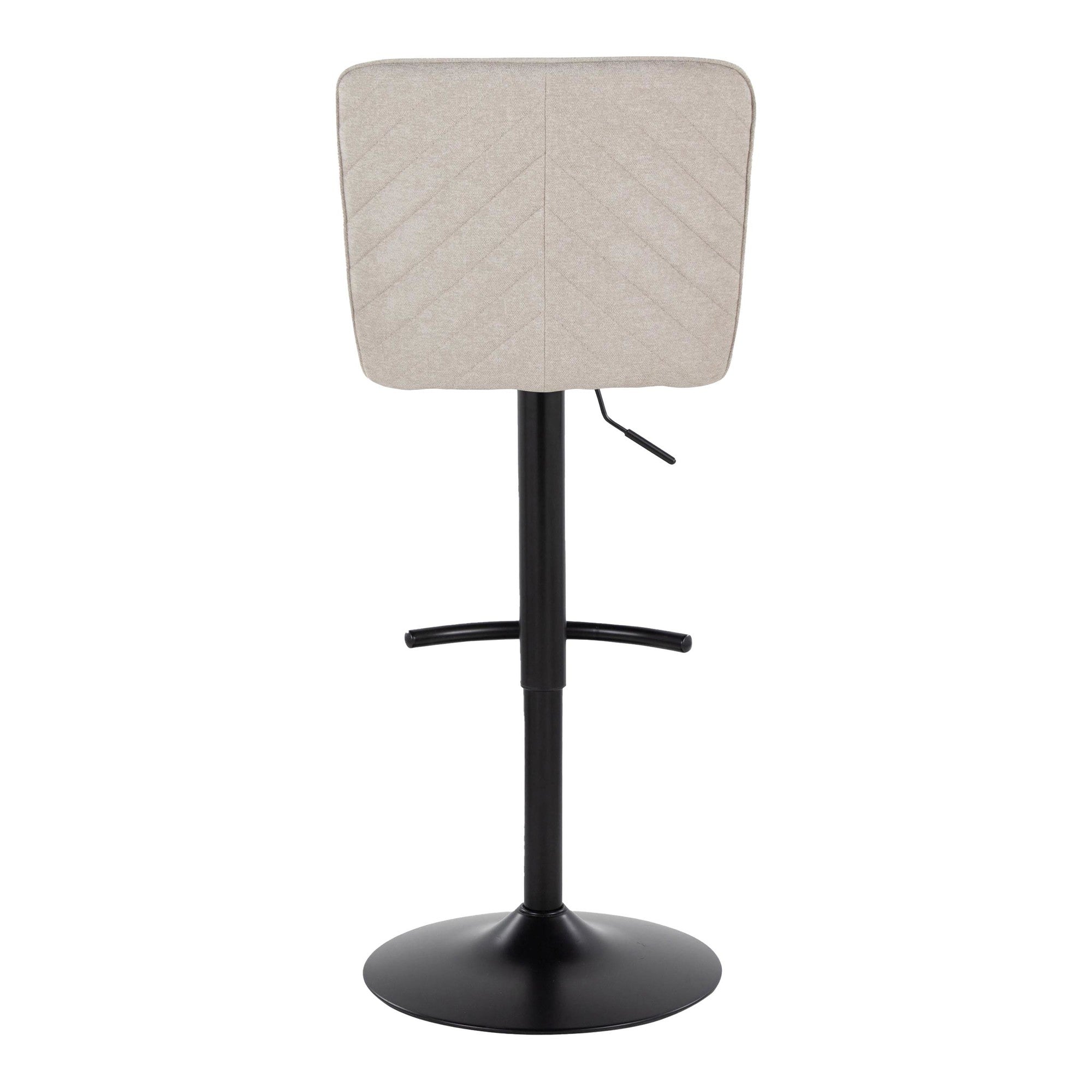 Henry Adjustable Barstool - Set of 2 - Black Metal, Beige Fabric