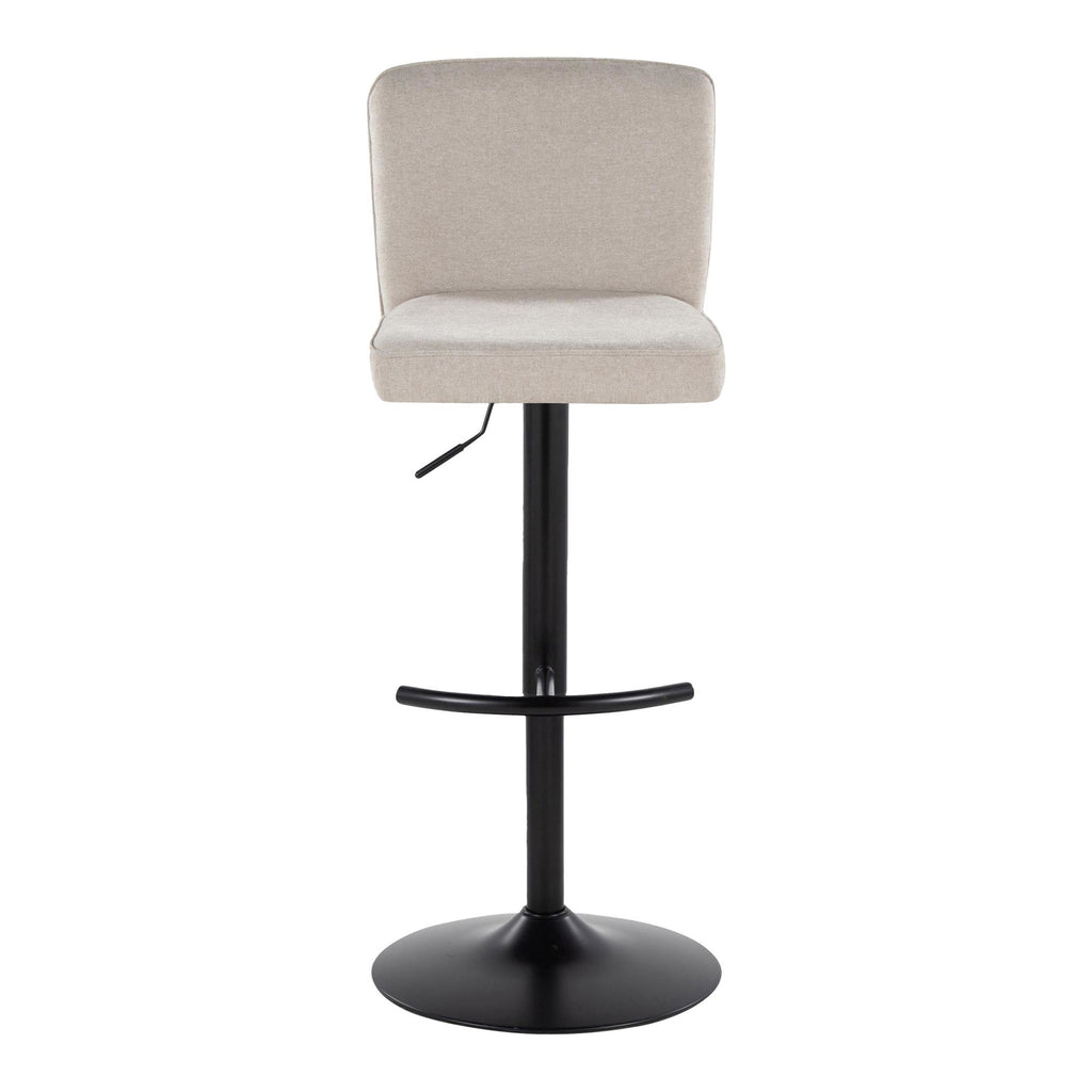 Henry Adjustable Barstool - Set of 2 - Black Metal, Beige Fabric