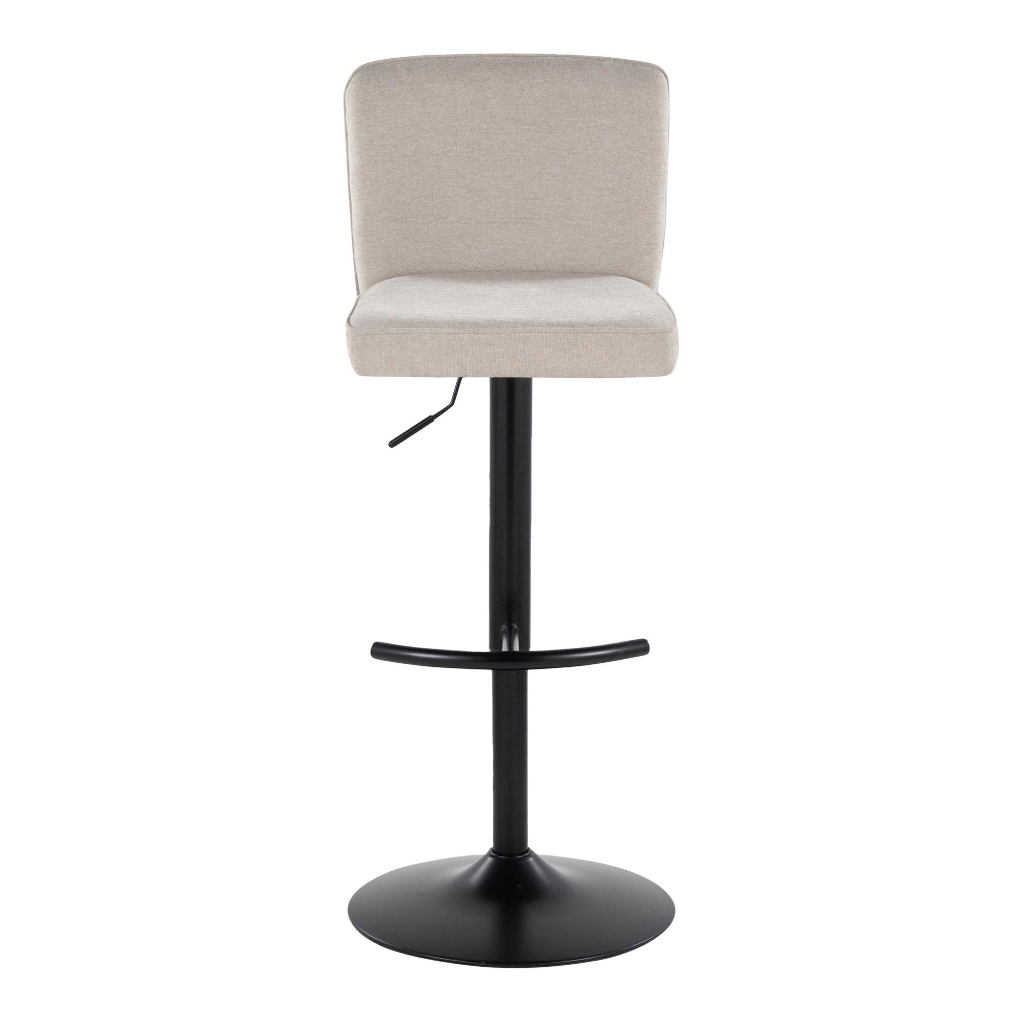 Henry Adjustable Barstool - Set of 2 - Black Metal, Beige Fabric