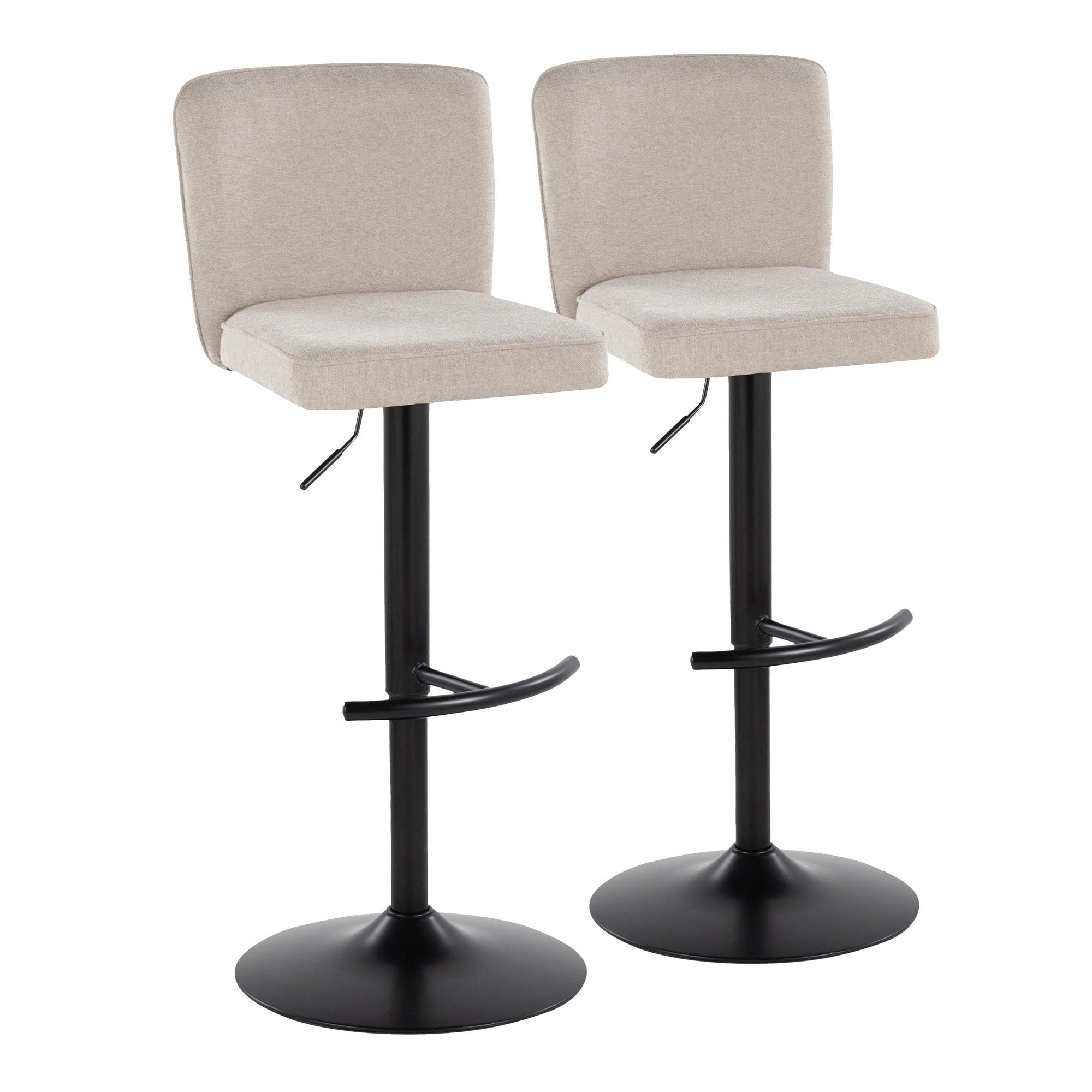 Henry Adjustable Barstool - Set of 2 - Black Metal, Beige Fabric