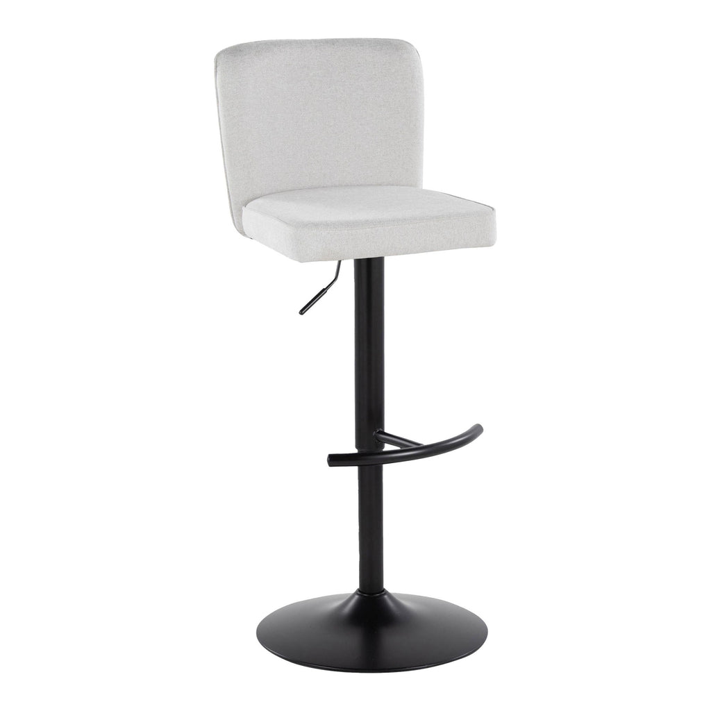 Henry Adjustable Barstool - Set of 2 - Black Metal, White Fabric