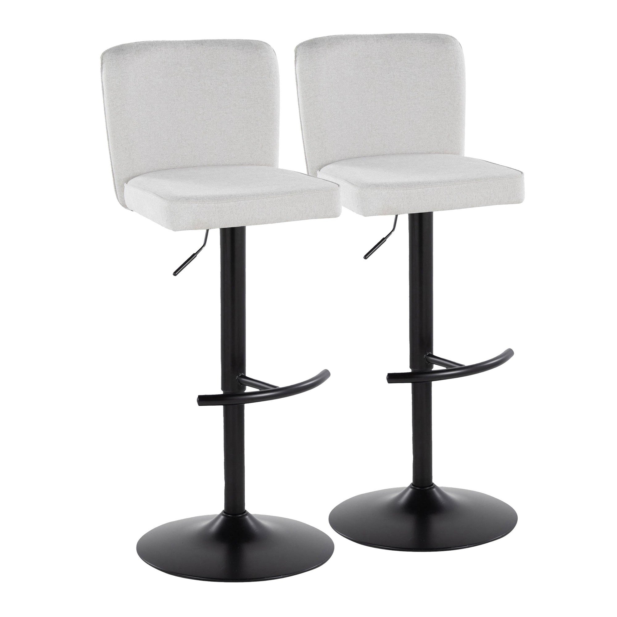 Henry Adjustable Barstool - Set of 2 - Black Metal, White Fabric