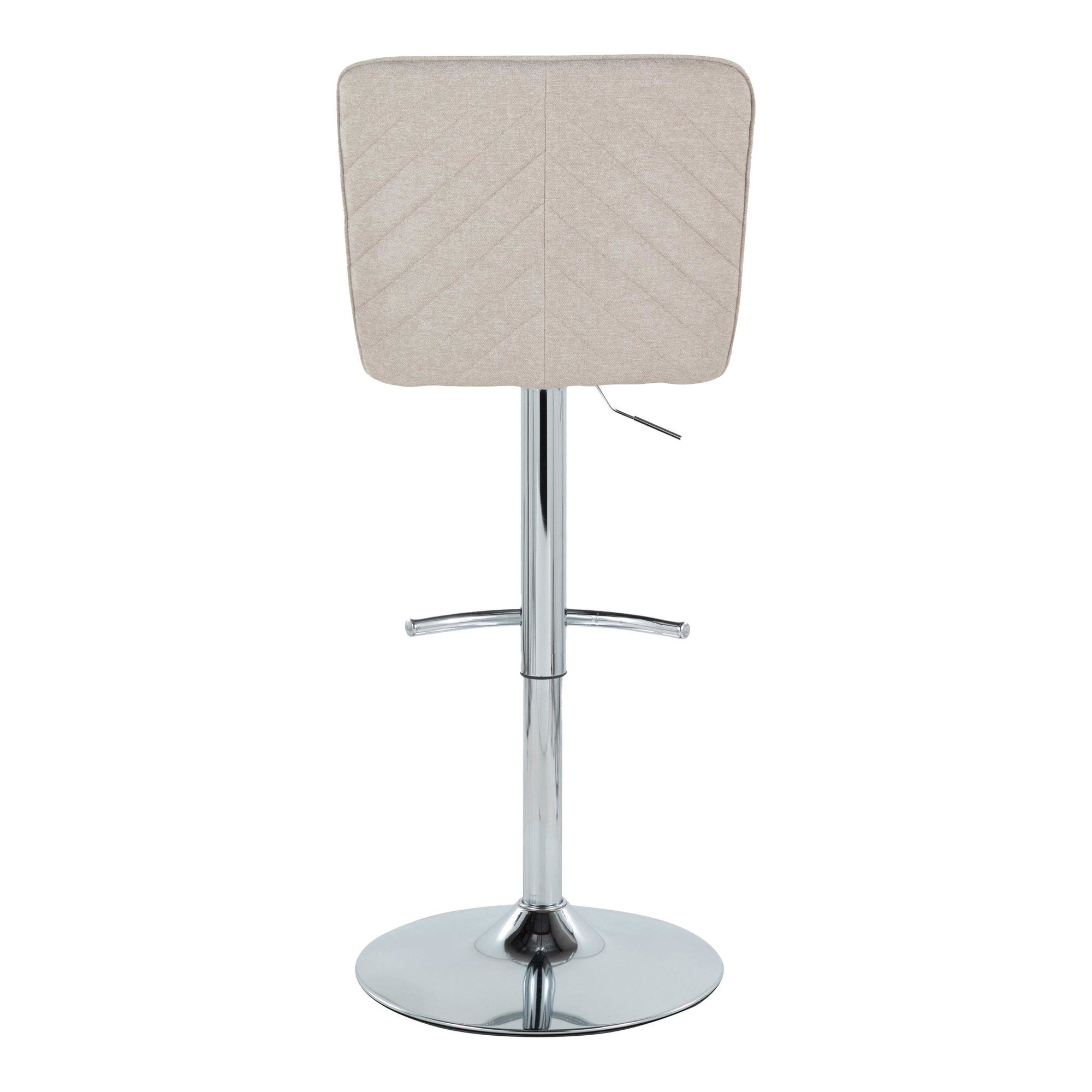 Henry Adjustable Barstool - Set of 2 - Chrome Metal, Beige Fabric