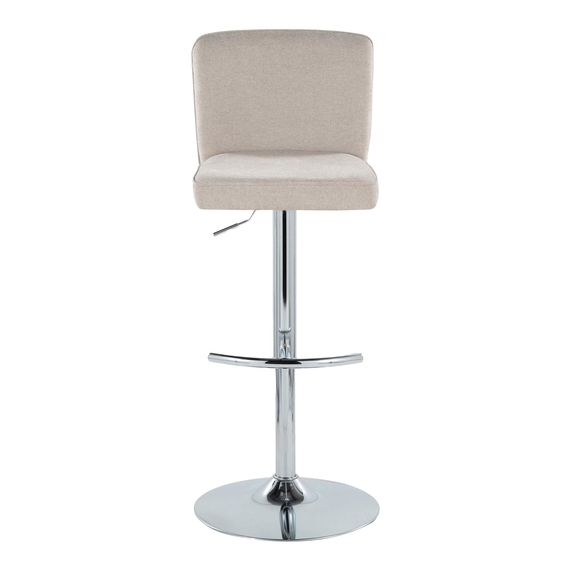Henry Adjustable Barstool - Set of 2 - Chrome Metal, Beige Fabric