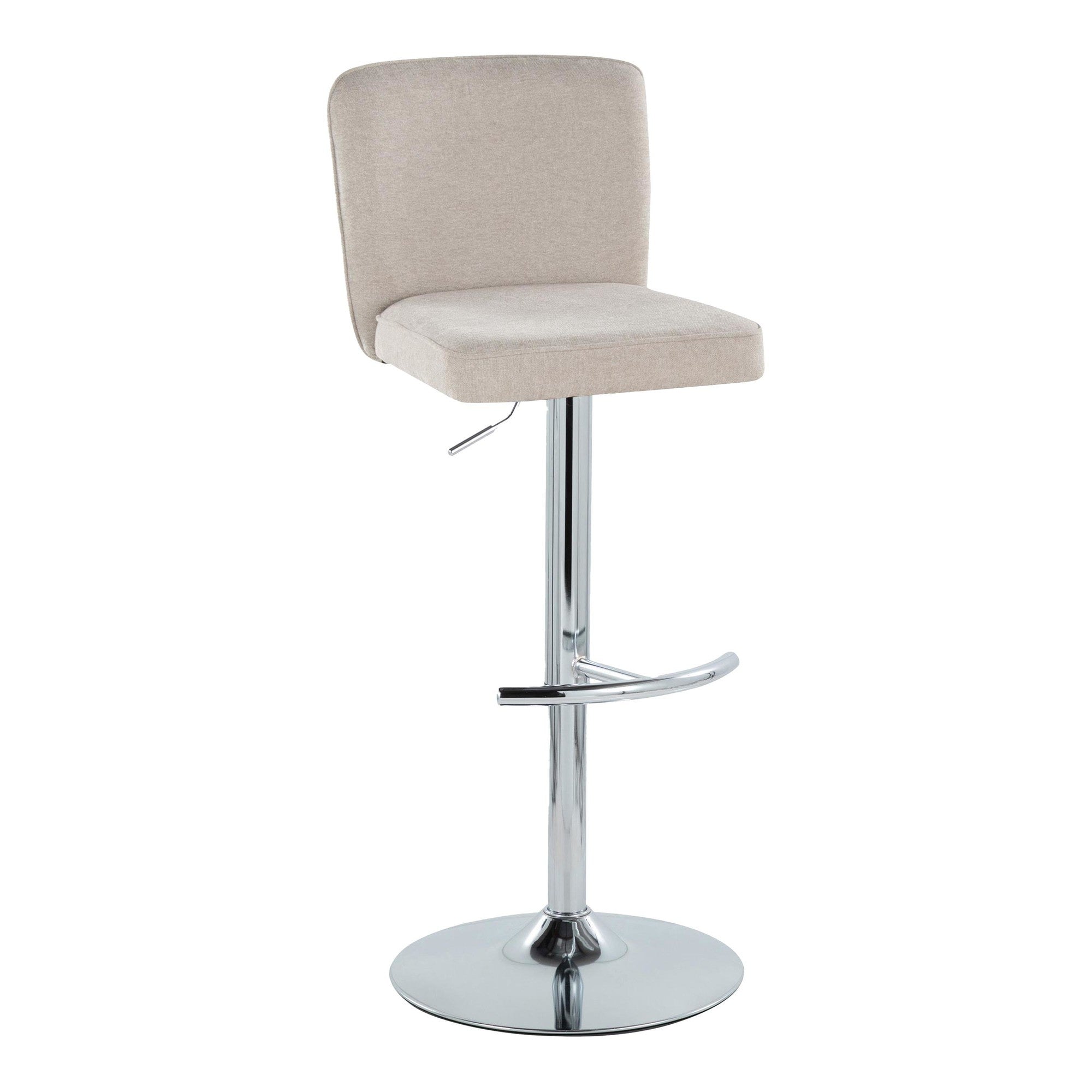 Henry Adjustable Barstool - Set of 2 - Chrome Metal, Beige Fabric
