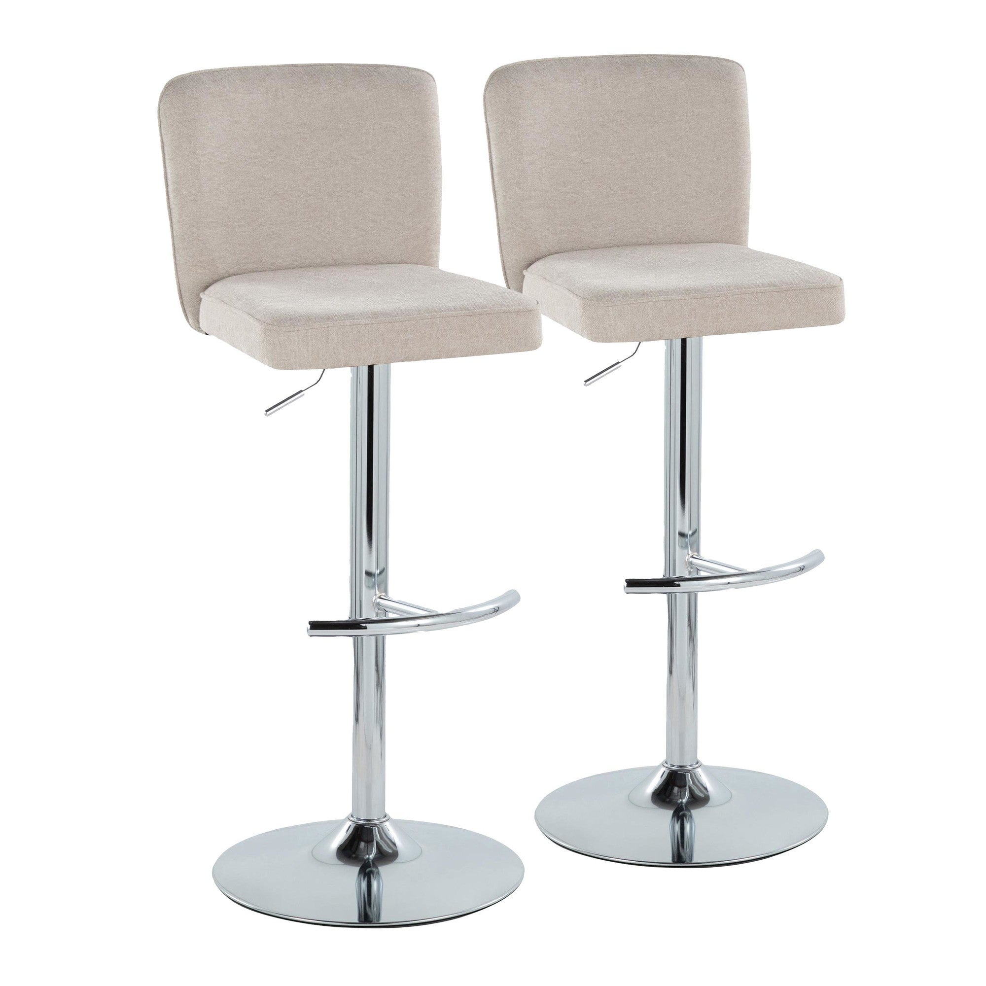 Henry Adjustable Barstool - Set of 2 - Chrome Metal, Beige Fabric