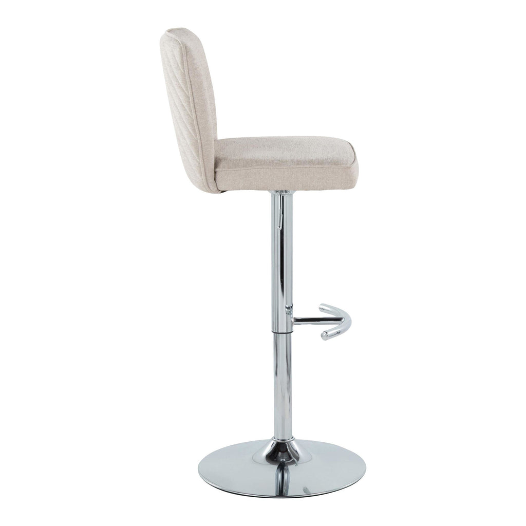 Henry Adjustable Barstool - Set of 2 - Chrome Metal, Beige Fabric
