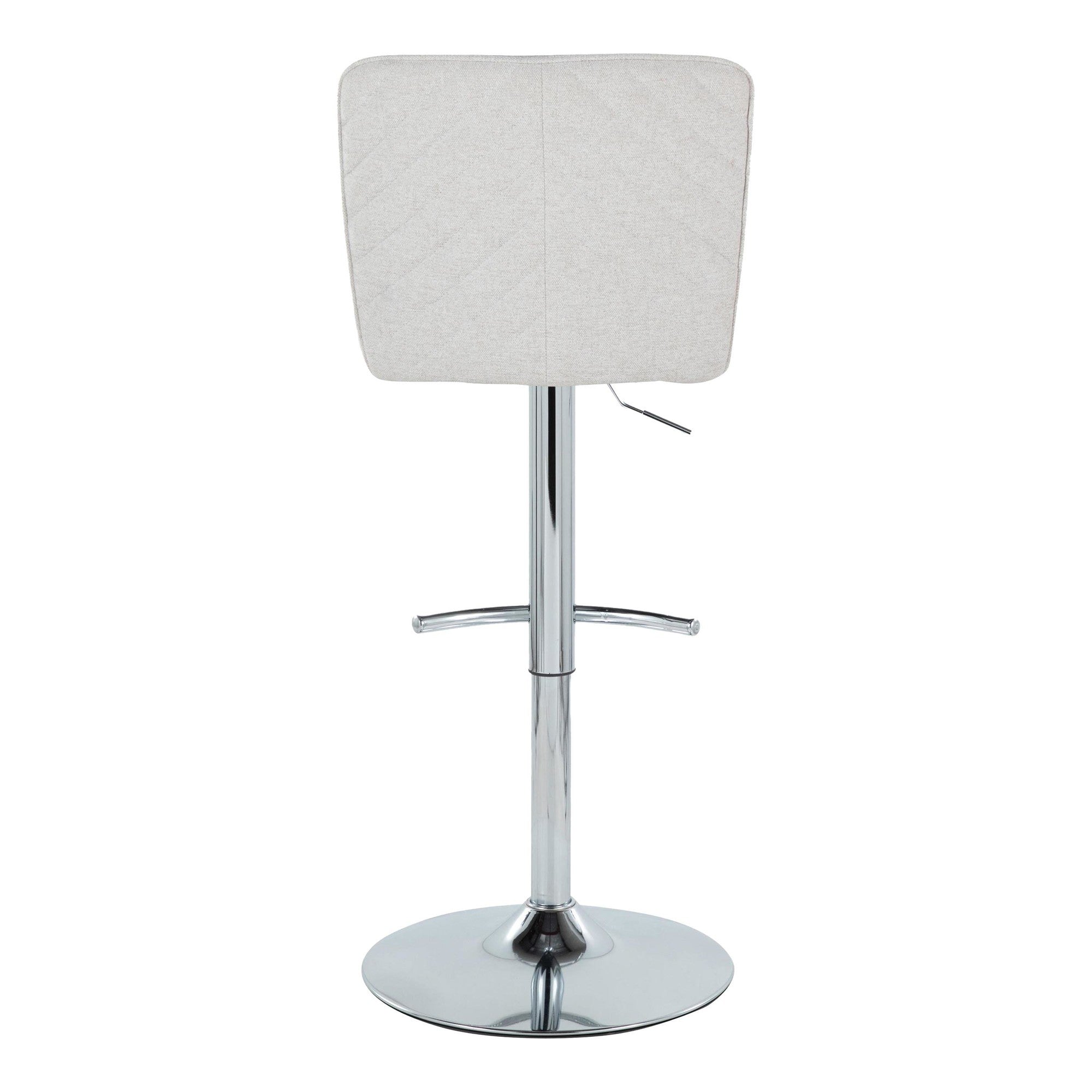 Henry Adjustable Barstool - Set of 2 - Chrome Metal, White Fabric