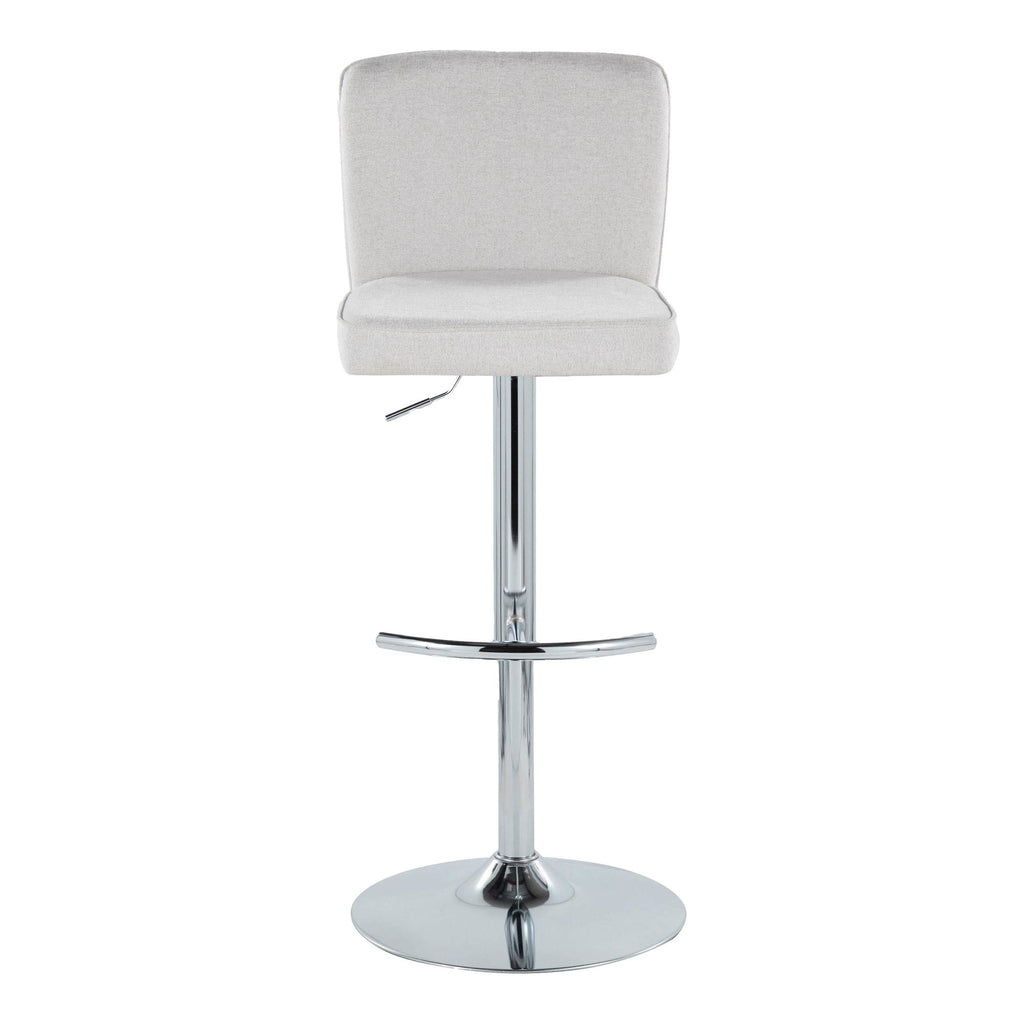 Henry Adjustable Barstool - Set of 2 - Chrome Metal, White Fabric
