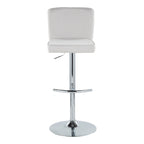 Henry Adjustable Barstool - Set of 2 - Chrome Metal, White Fabric
