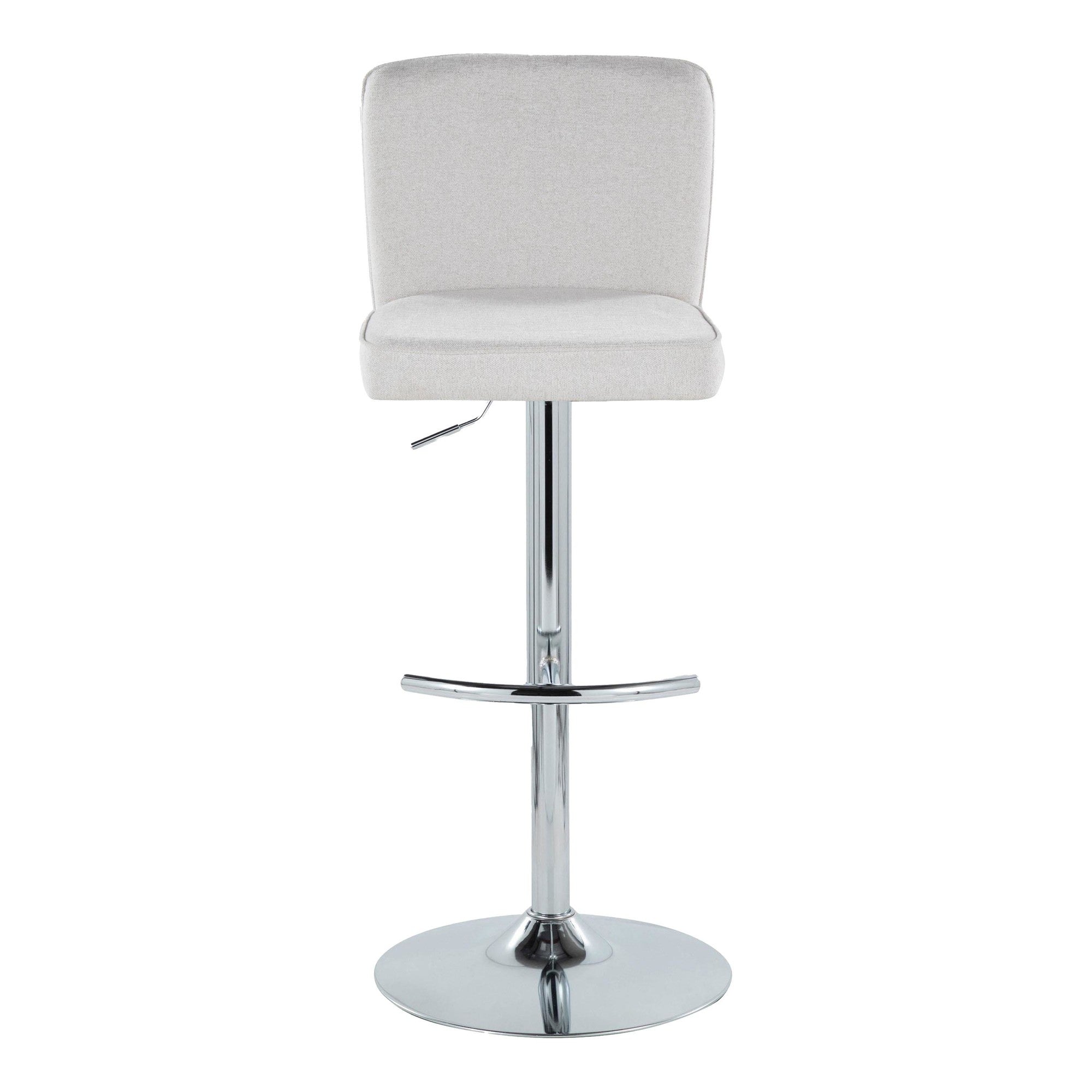Henry Adjustable Barstool - Set of 2 - Chrome Metal, White Fabric