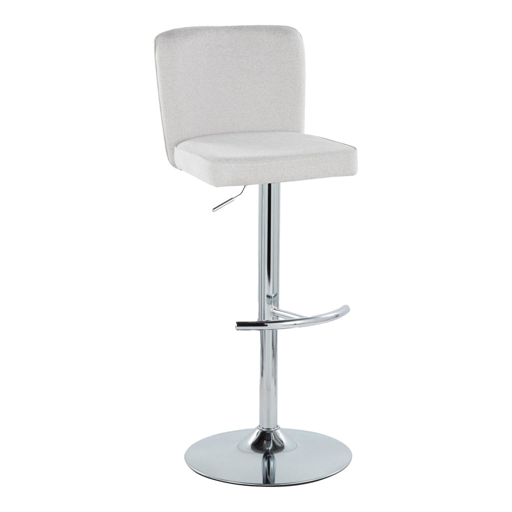 Henry Adjustable Barstool - Set of 2 - Chrome Metal, White Fabric
