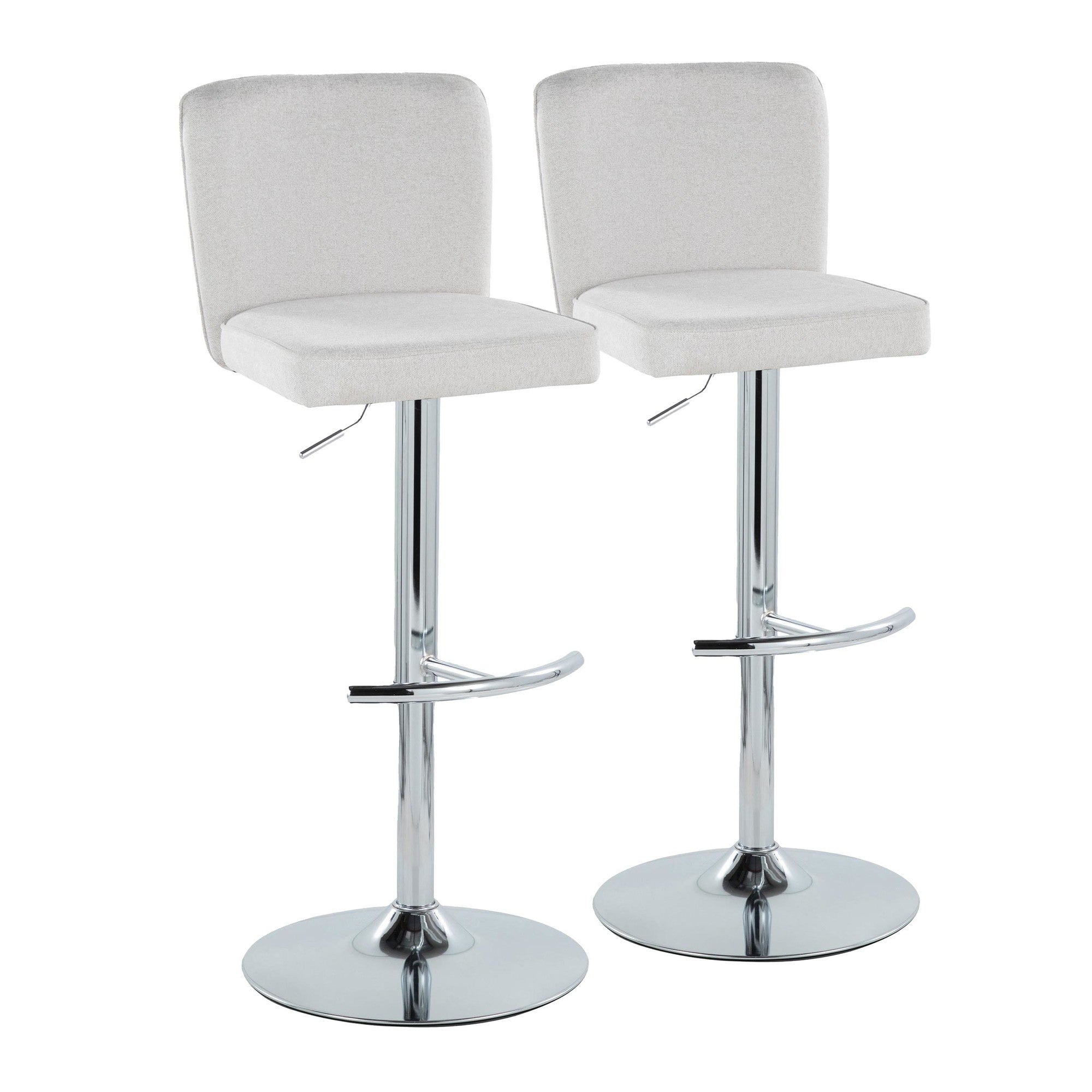 Henry Adjustable Barstool - Set of 2 - Chrome Metal, White Fabric