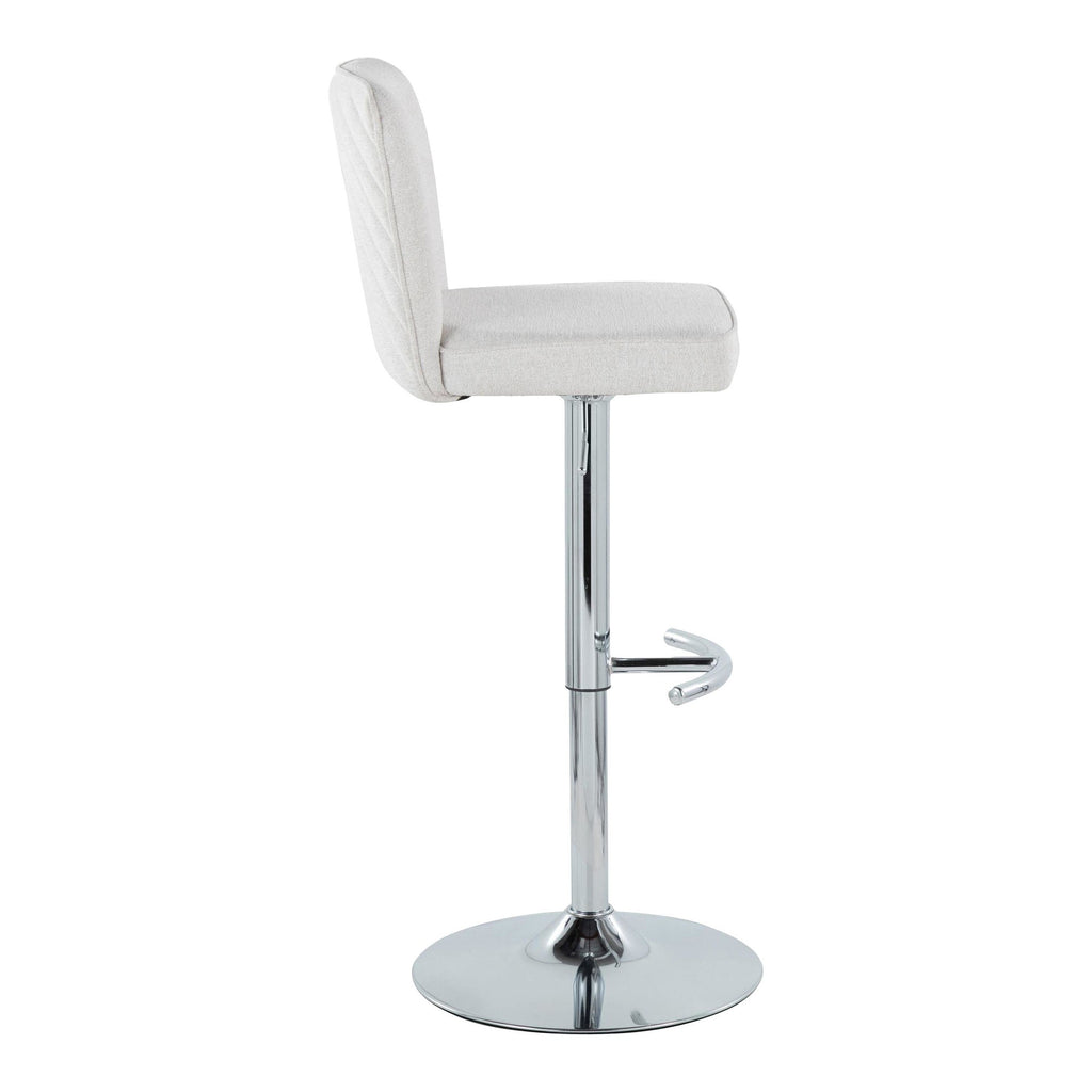 Henry Adjustable Barstool - Set of 2 - Chrome Metal, White Fabric