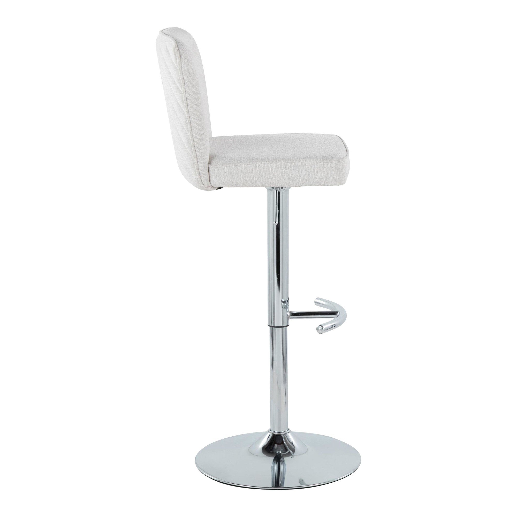 Henry Adjustable Barstool - Set of 2 - Chrome Metal, White Fabric