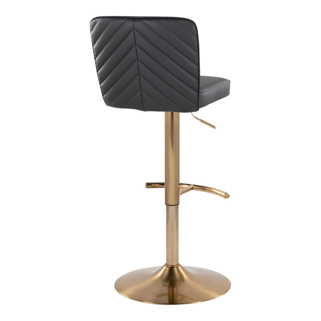 Henry Adjustable Barstool - Set of 2 - Gold Metal, Black PU