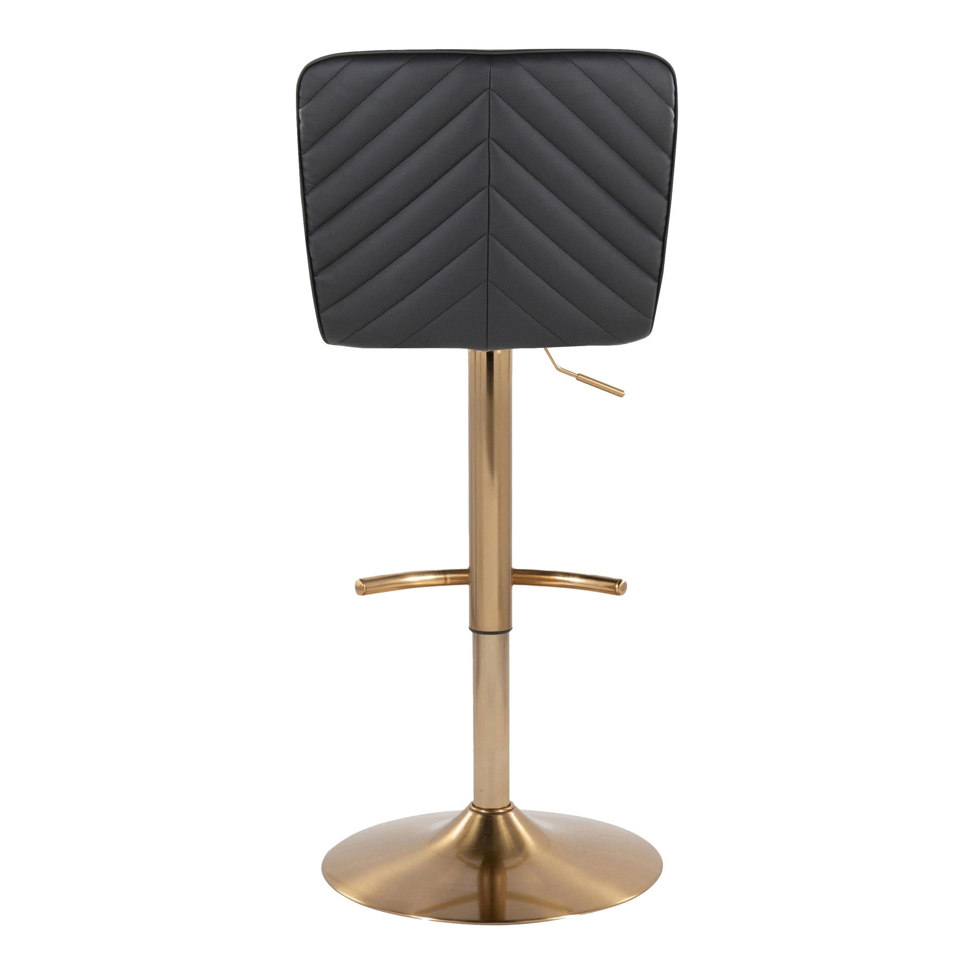 Henry Adjustable Barstool - Set of 2 - Gold Metal, Black PU