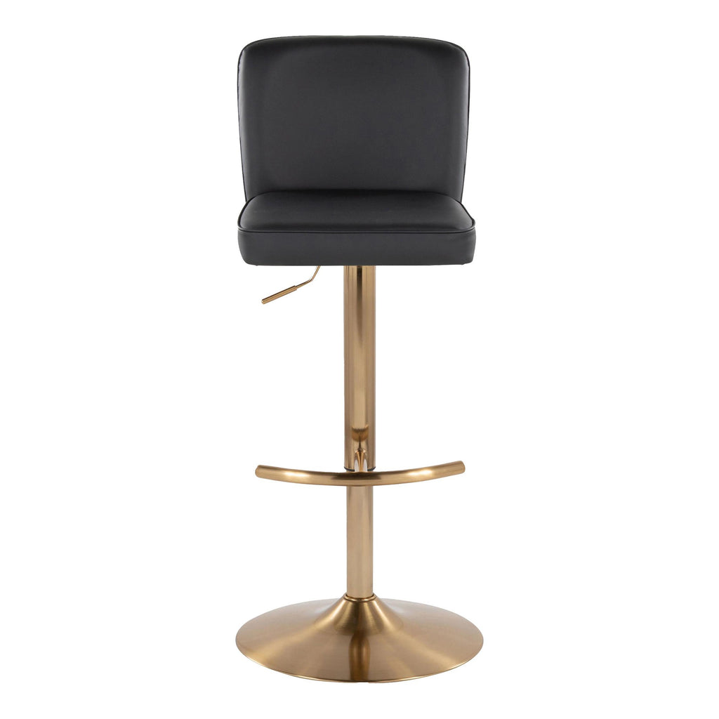 Henry Adjustable Barstool - Set of 2 - Gold Metal, Black PU