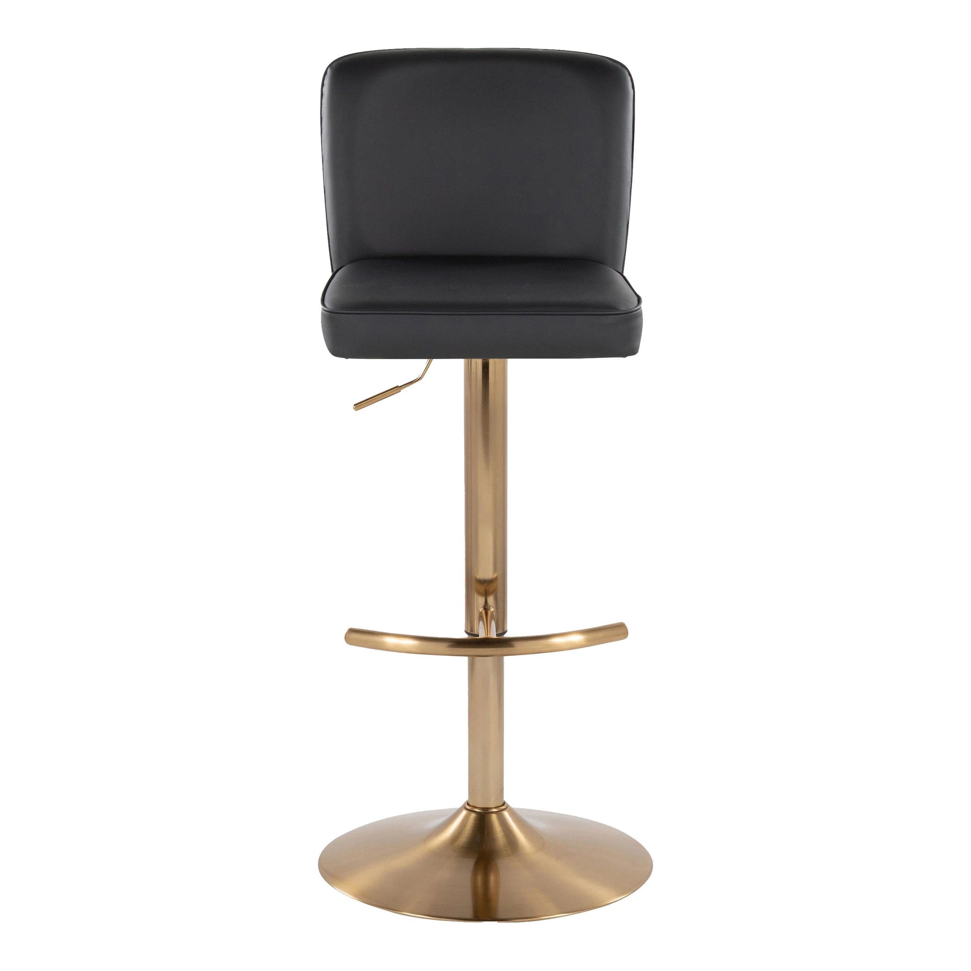 Henry Adjustable Barstool - Set of 2 - Gold Metal, Black PU
