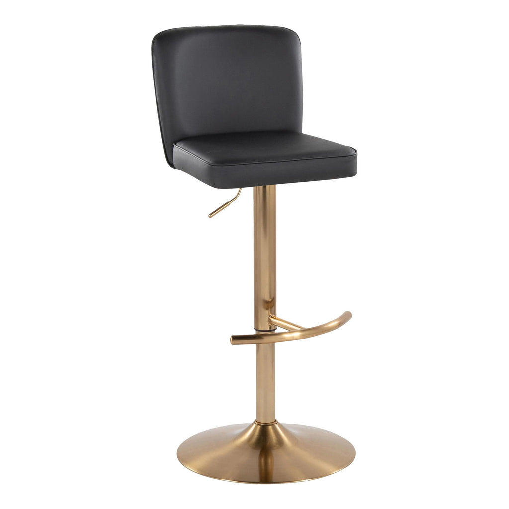 Henry Adjustable Barstool - Set of 2 - Gold Metal, Black PU