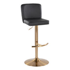 Henry Adjustable Barstool - Set of 2 - Gold Metal, Black PU