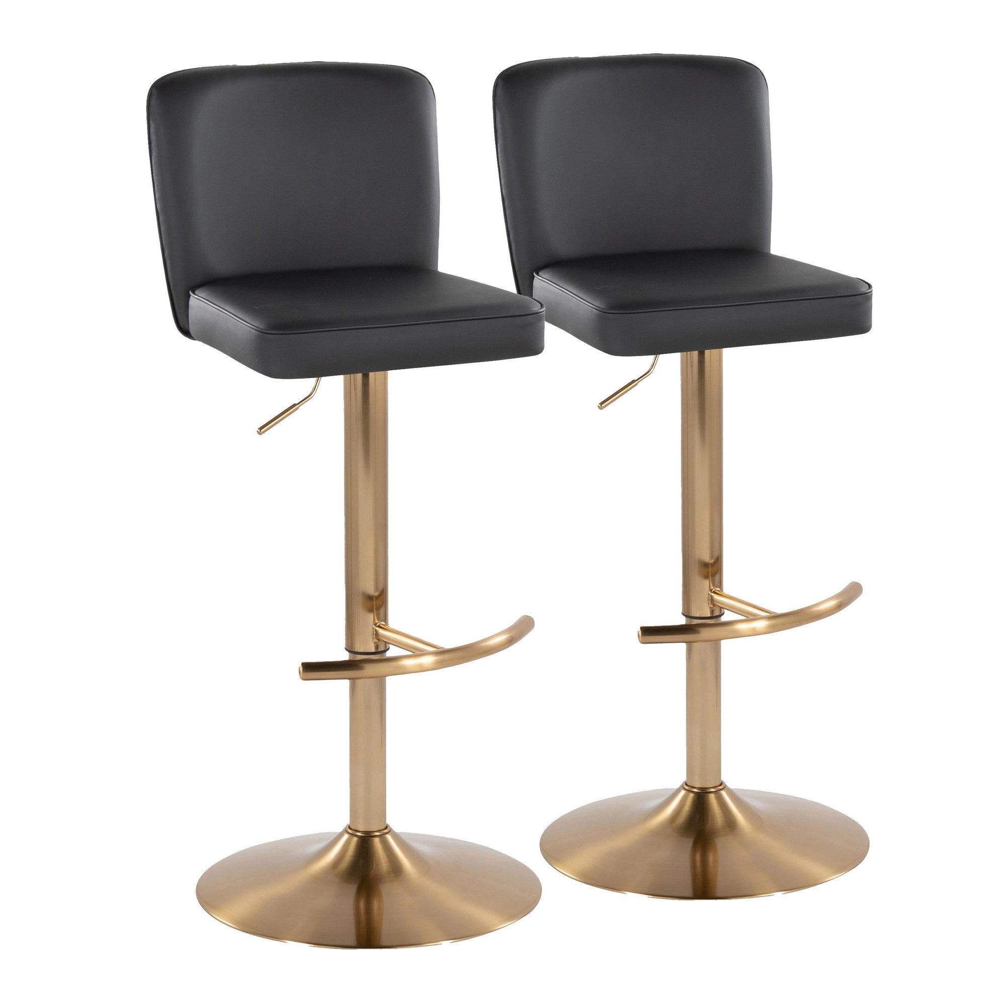 Henry Adjustable Barstool - Set of 2 - Gold Metal, Black PU