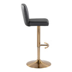 Henry Adjustable Barstool - Set of 2 - Gold Metal, Black PU