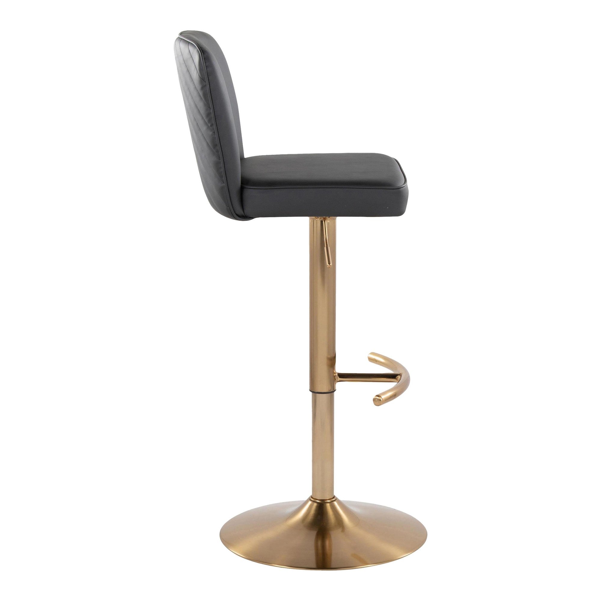 Henry Adjustable Barstool - Set of 2 - Gold Metal, Black PU