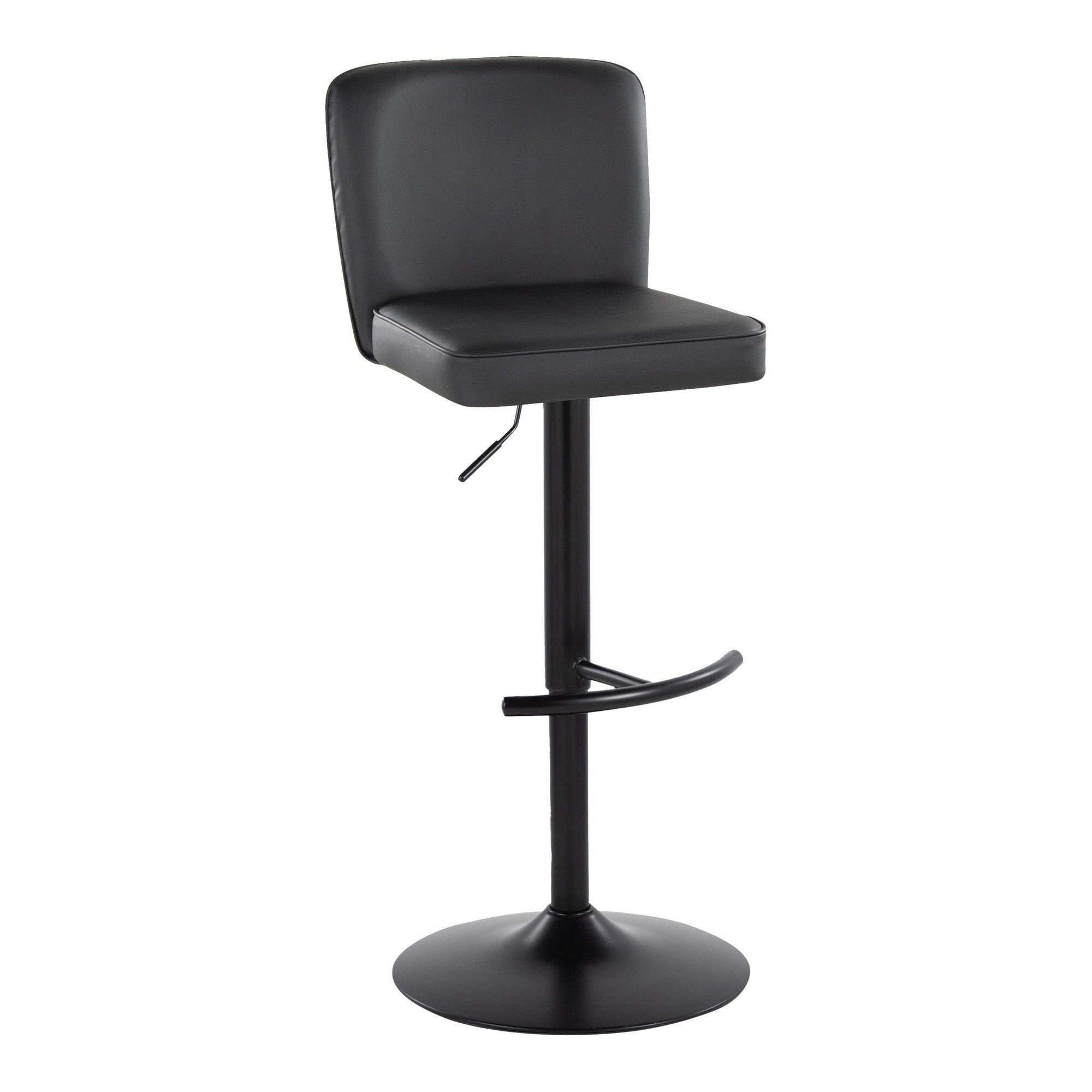 Henry Adjustable Barstool - Set of 2 - Black Metal, Black PU
