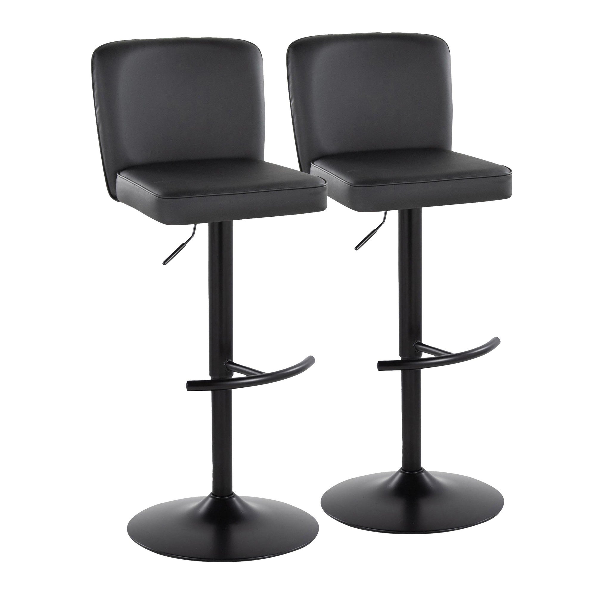 Henry Adjustable Barstool - Set of 2 - Black Metal, Black PU